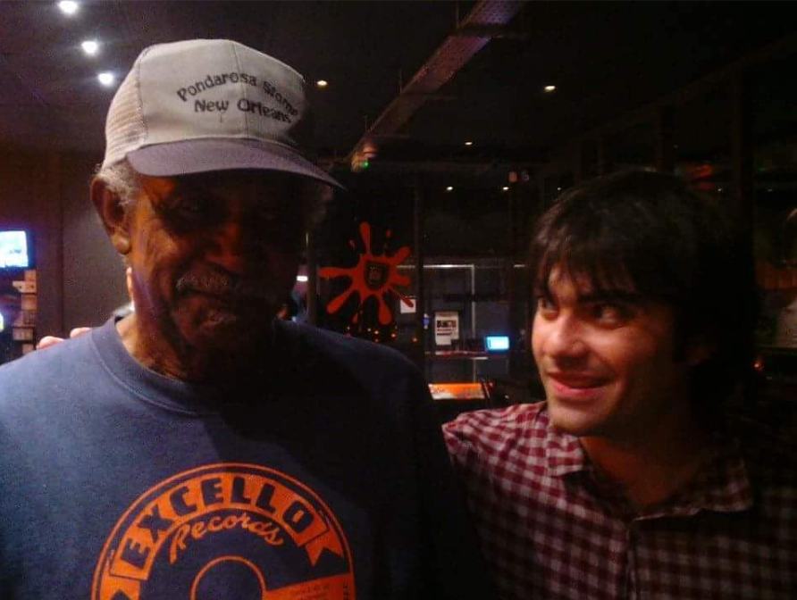Marco Farris backstage with an older bluesman
